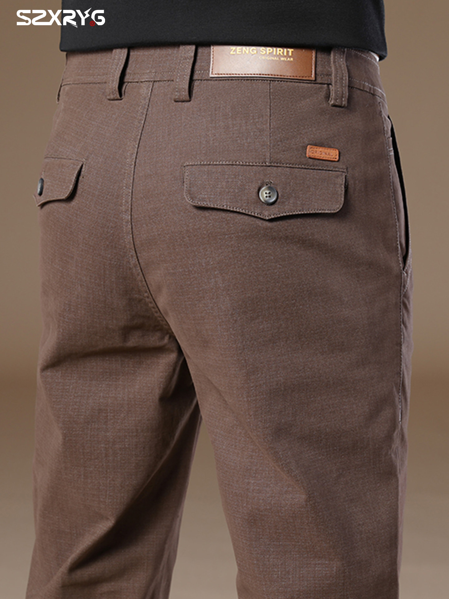 意大利高端纯棉休闲裤男士秋冬季修身直筒商务弹力西裤加绒长裤子