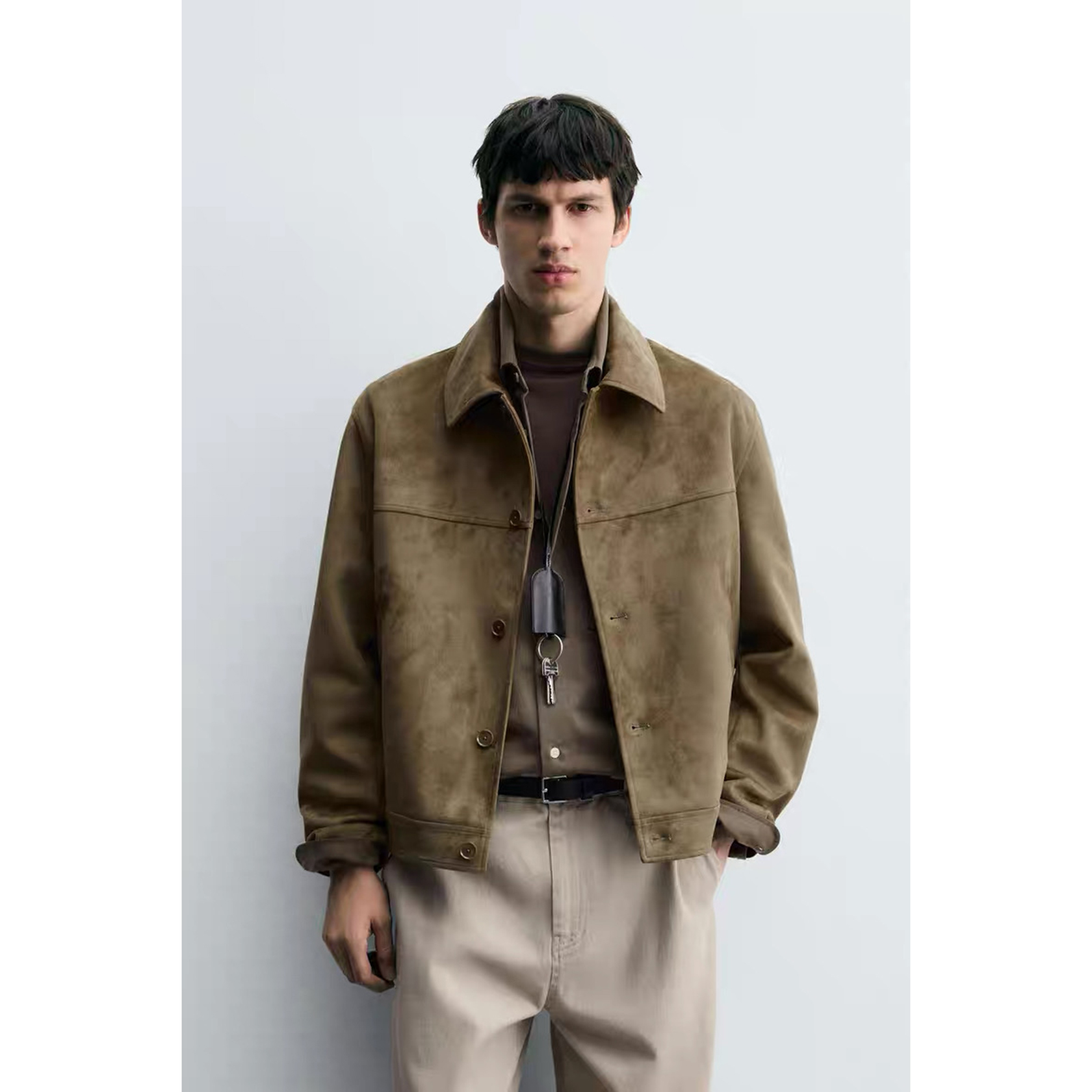 ZA 2025 秋季新品 男装 反绒皮效果修身直筒夹克外套 5070165 207