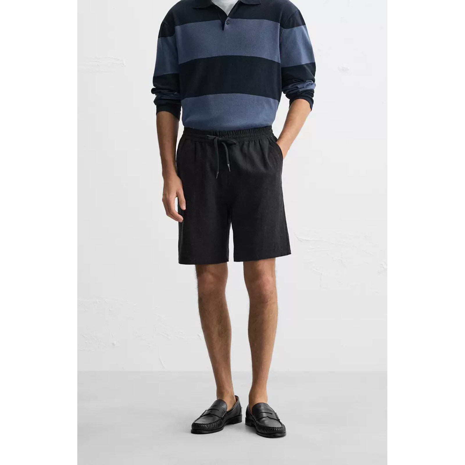 ZA 春夏季新品 男装 宽松亚麻及粘纤混纺休闲舒适短裤1437402 800