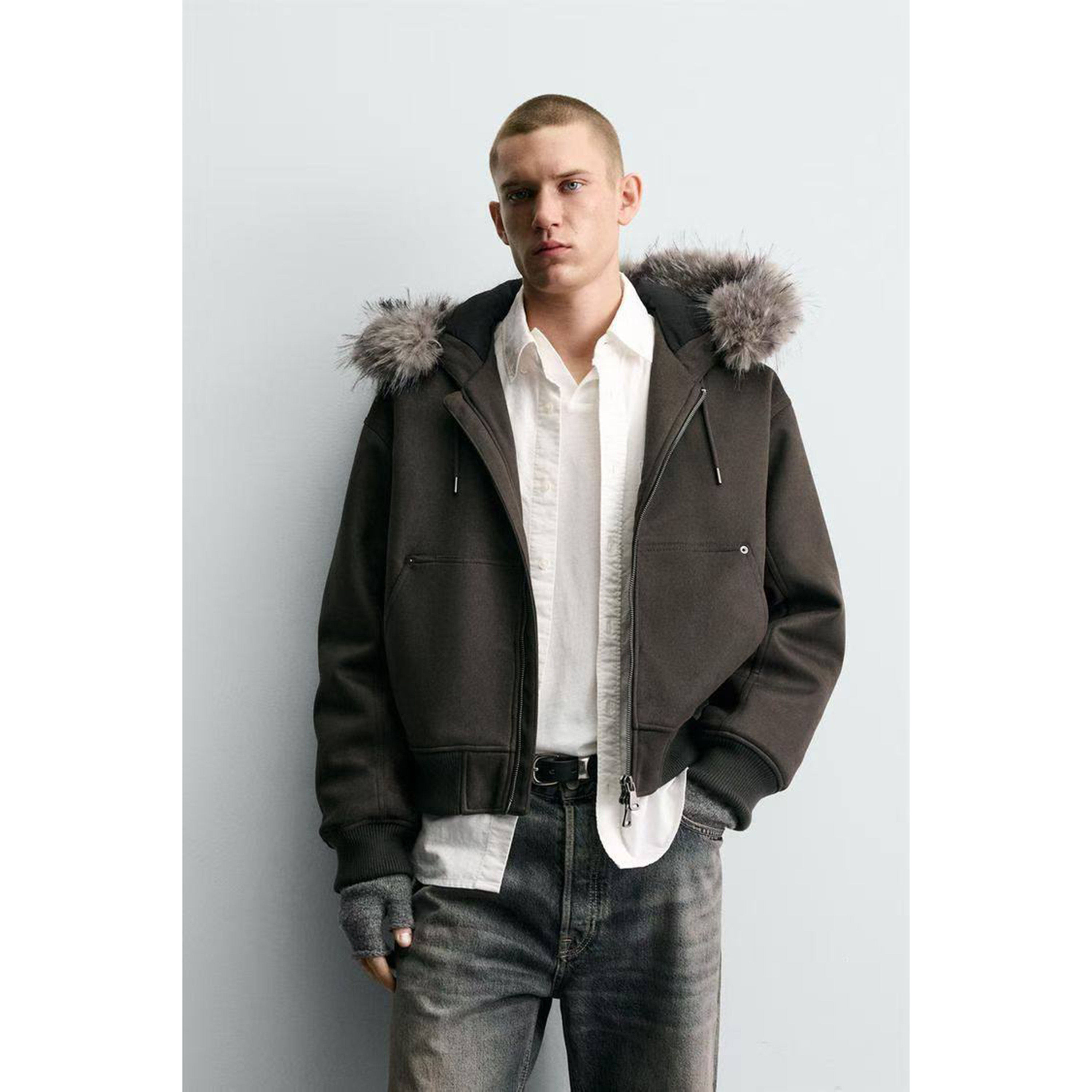 799！25 冬季新品 男装 短款棉服反绒皮效果夹克外套 0993702 507