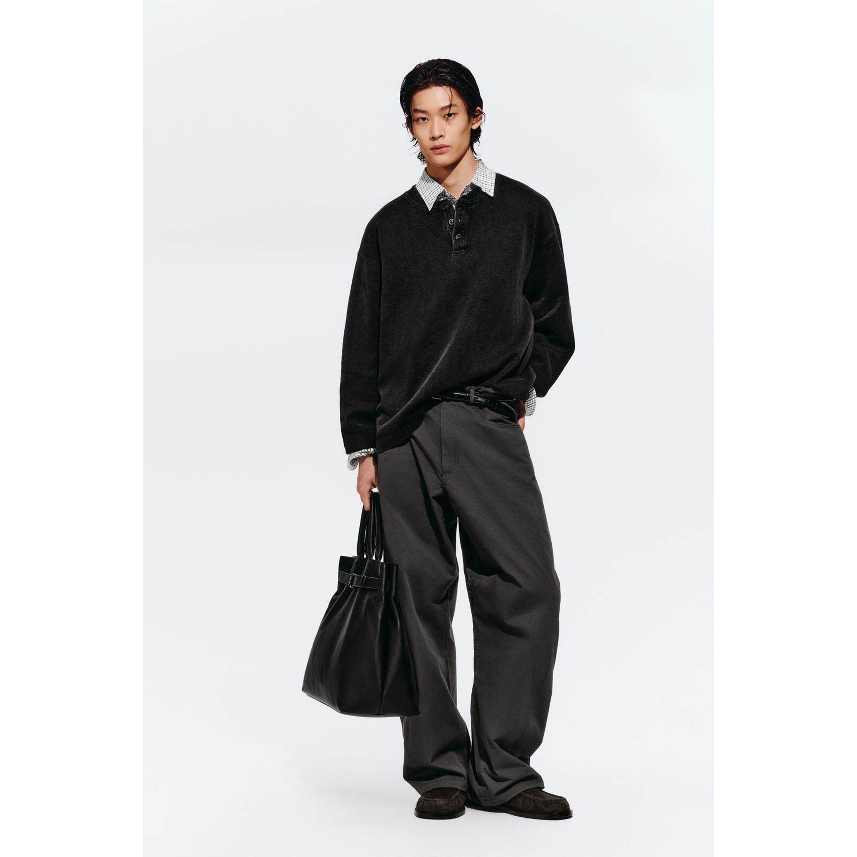 柜329！ZA 春夏新品 男装 宽松通勤廓形休闲弧形裤子 8574482 807
