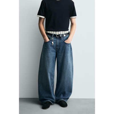 ZA 2025 秋季新品 男装 气球版型宽松水洗镰刀弯刀牛仔裤 3991370