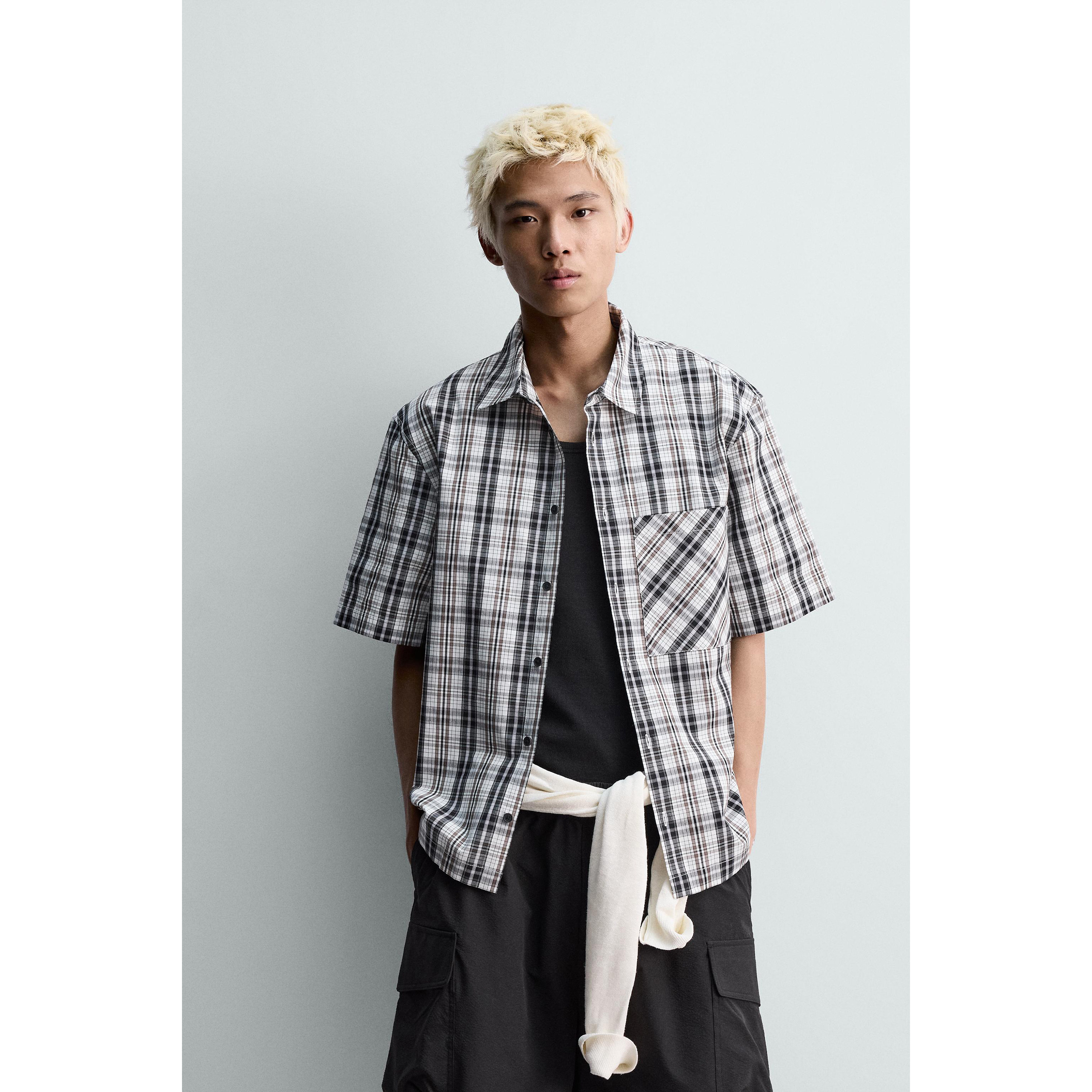 柜329！ZA 夏季新品 男装 格子宽松版型衬衫时尚衬衫 7380619 330