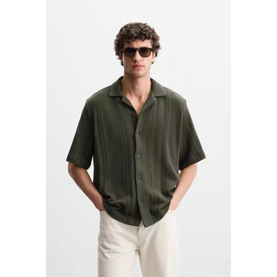 2025新款 夏季新品 男装 宽松条纹纹理短袖衬衫 4840300