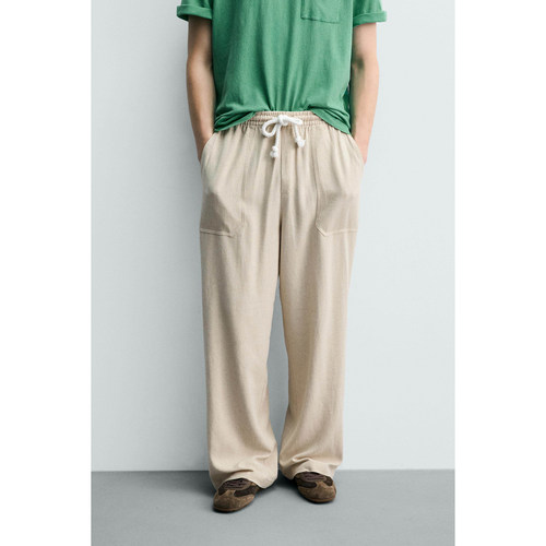 柜329！ZA 夏季新品 男装 棉质垂性抽绳阔腿宽松裤子 1437452 052
