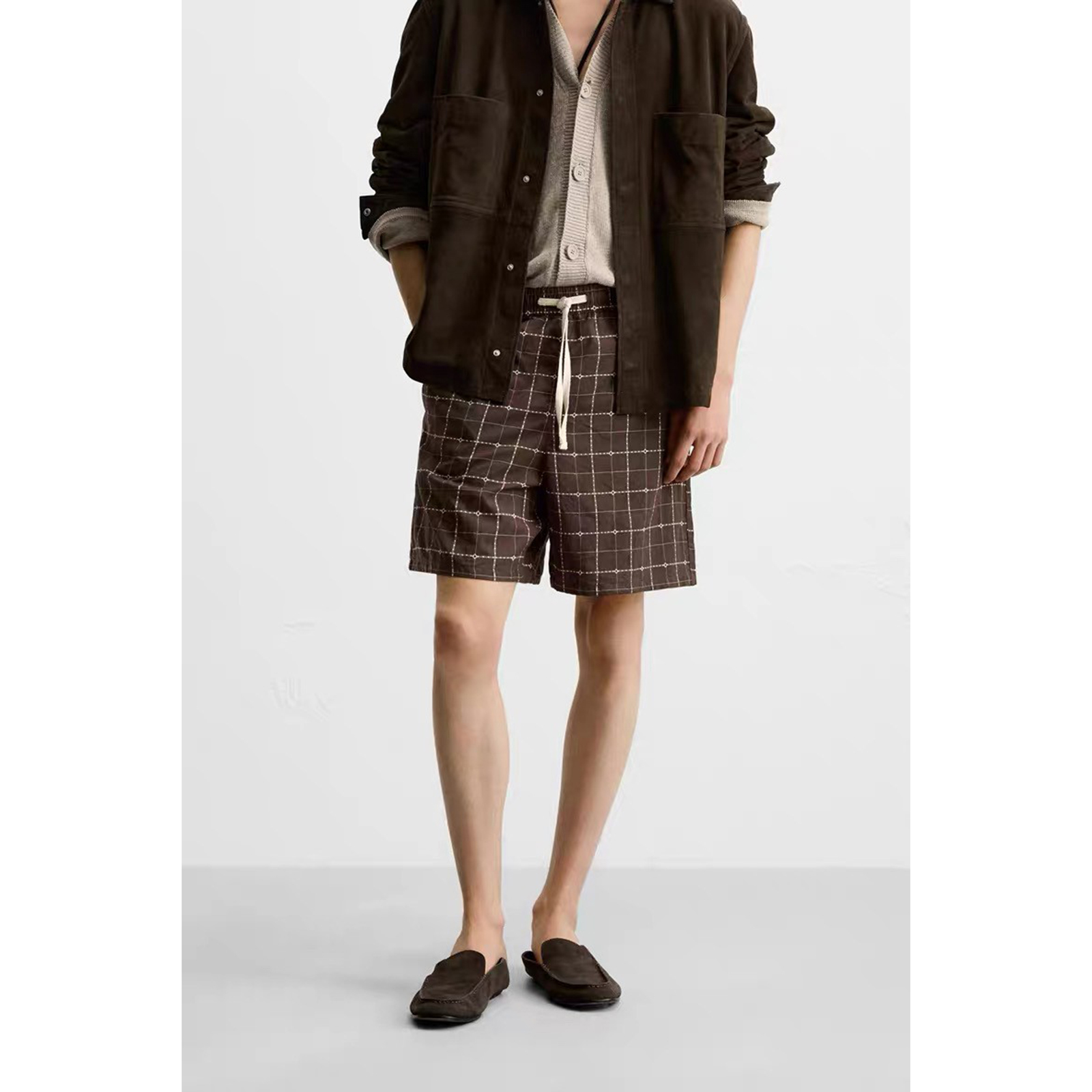 2025新款 夏季新品 男装 宽松棉质格子提花休闲短裤 1063426 717