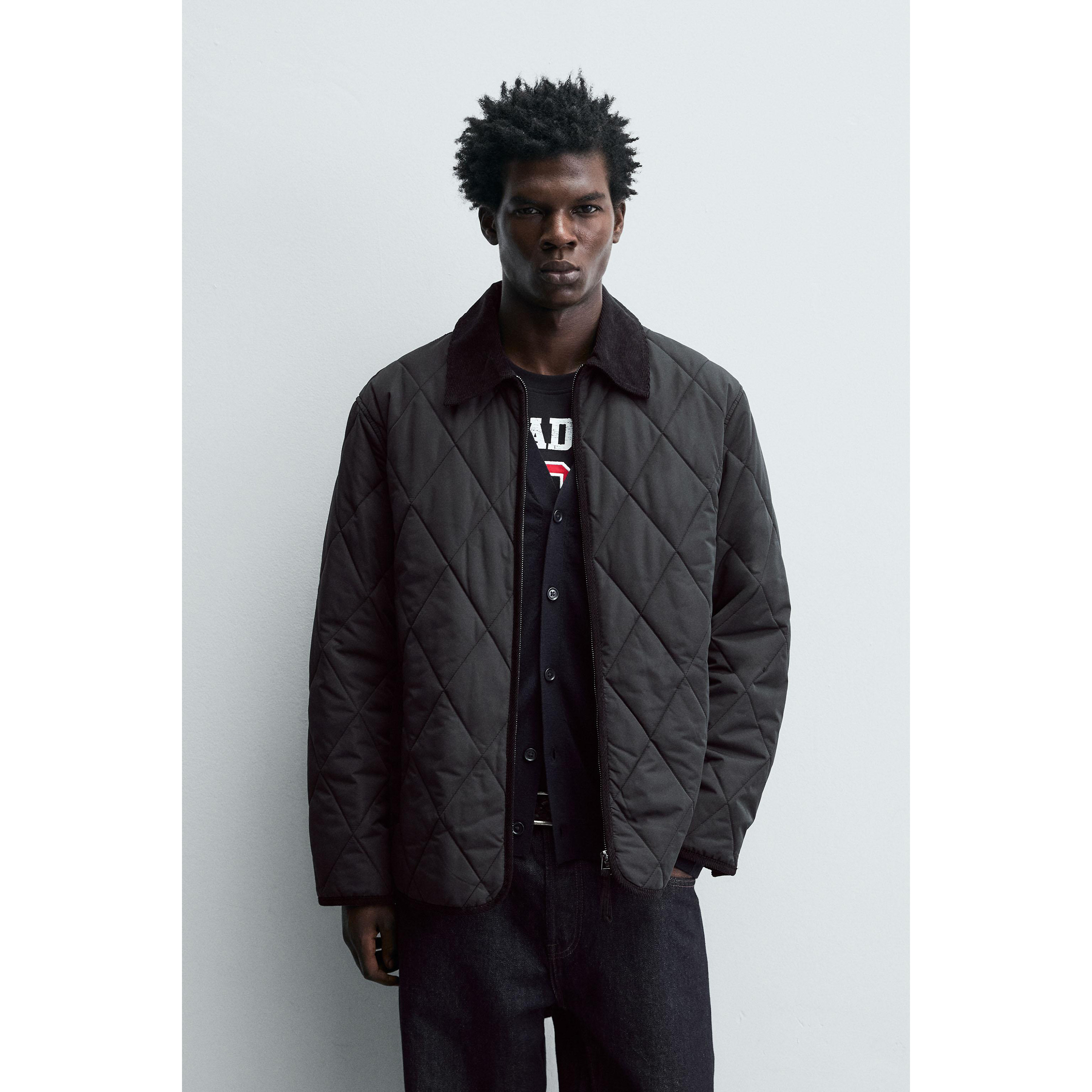ZA 2025 秋季新品 男装 灯芯绒翻领拉链棉服夹克外套 3286551 800