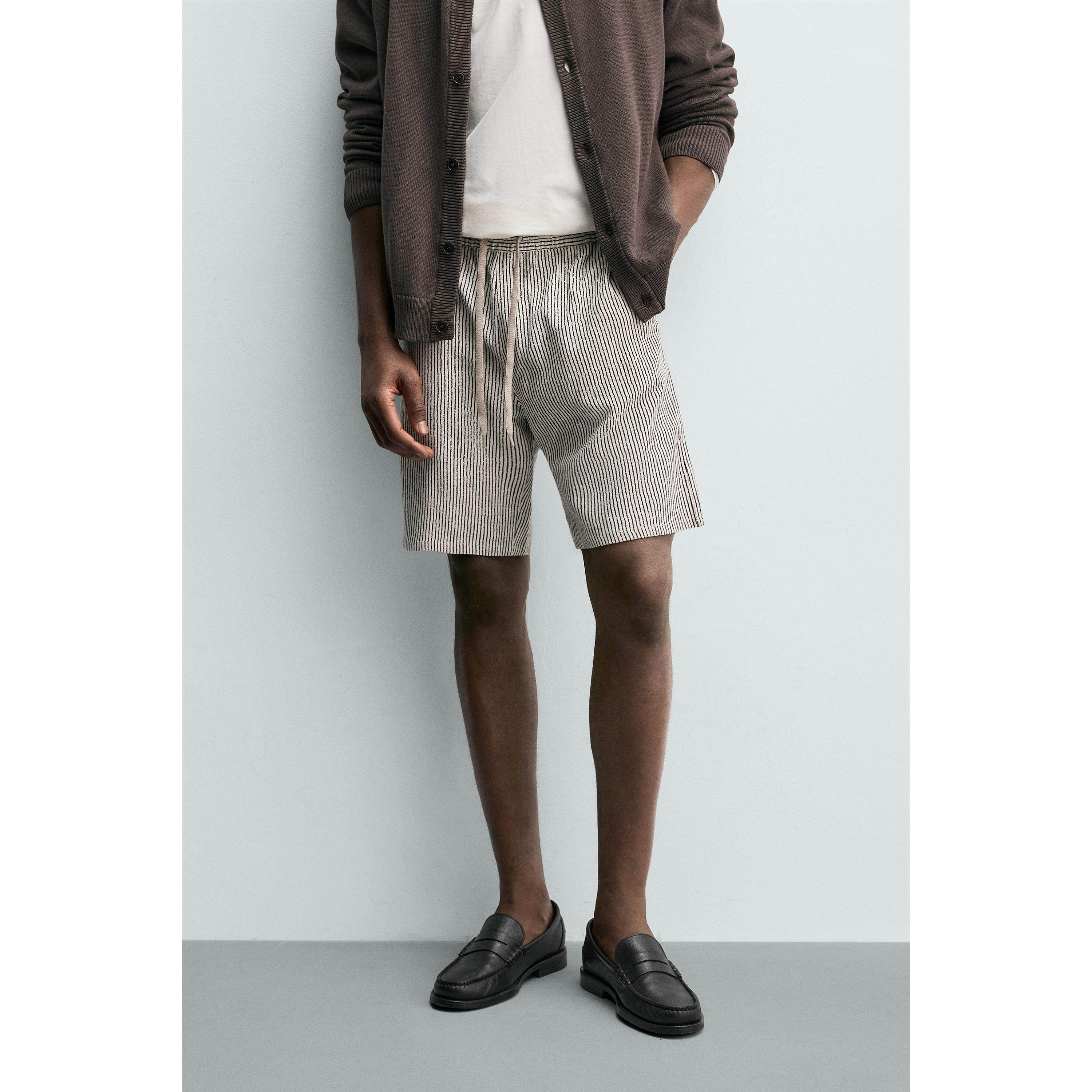 柜299！ZA 春夏新品 男装 粘纤亚麻宽松版型休闲短裤 1437434 104