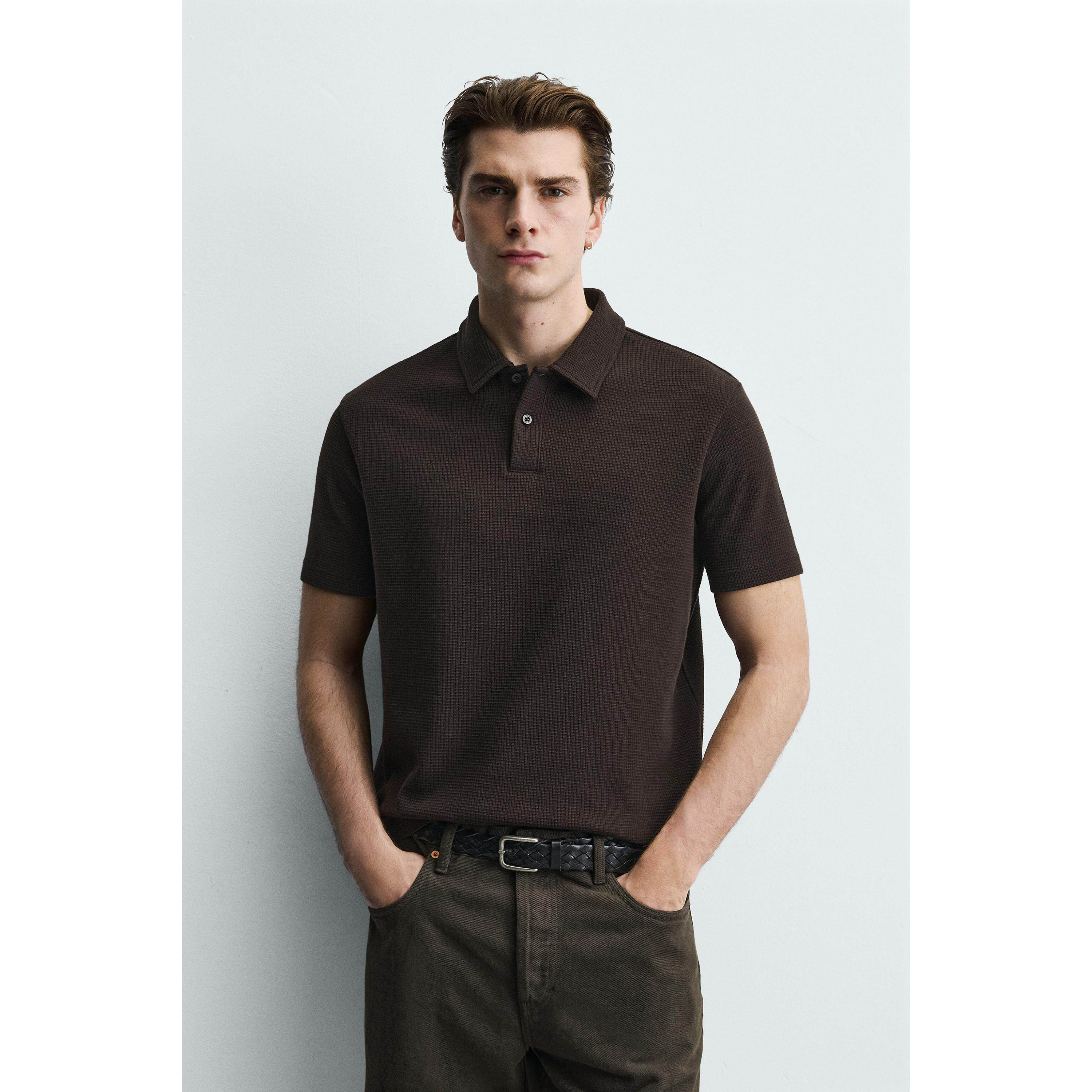 柜299！ZA26春夏新品男装 华夫格纹理修身直筒POLO衫 4092450 753