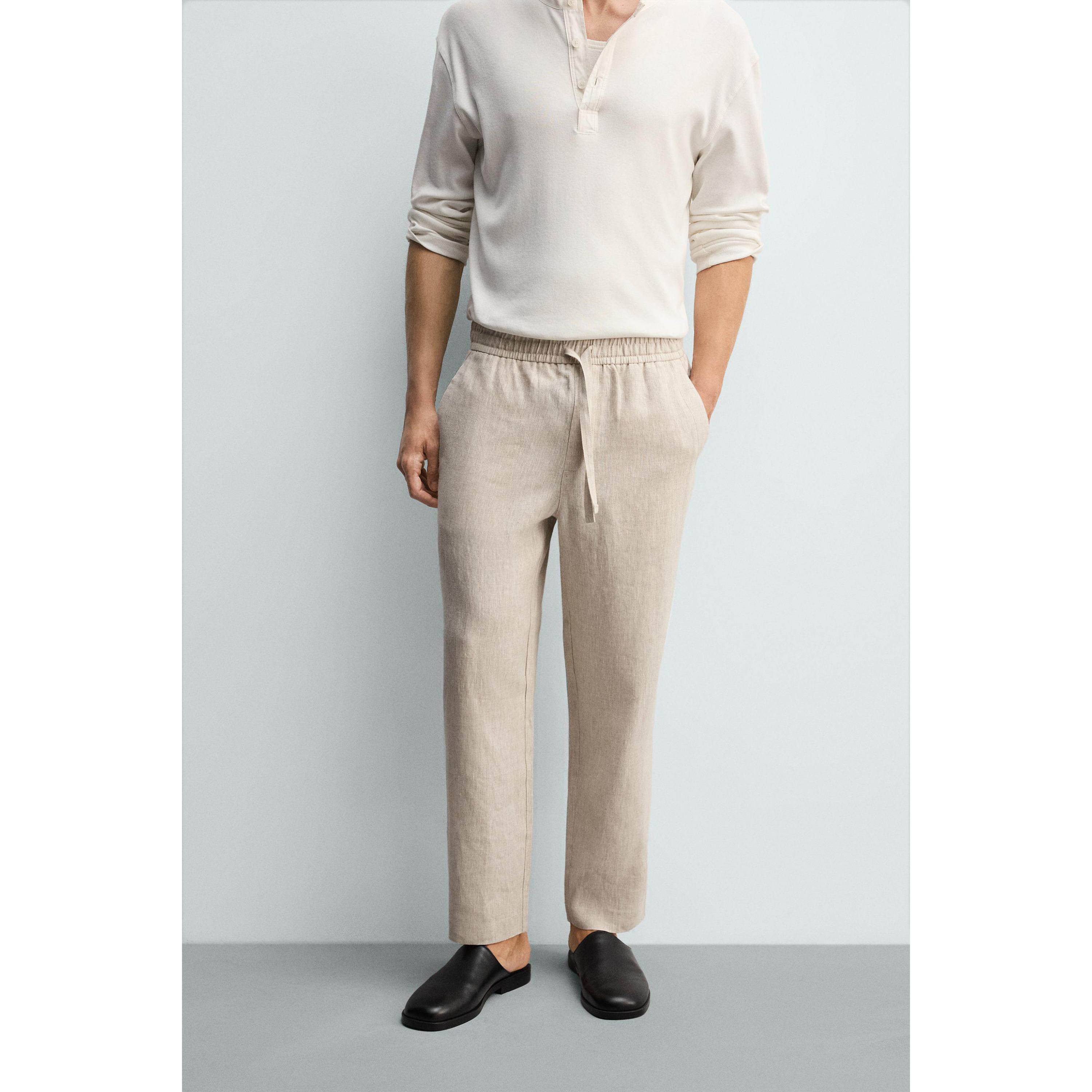 柜429！ZA冬季新品 男装 宽松弹力腰身凉感亚麻休闲裤5070902 052