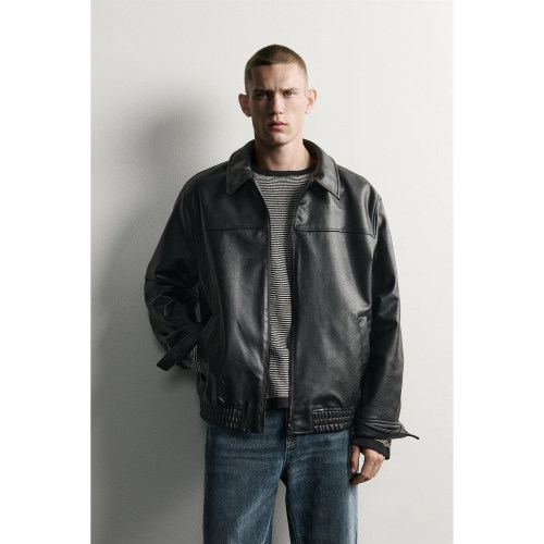 柜429！ZA 早秋新品 男装 宽松皮革效果拉链夹克外套 4027800 800