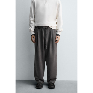 新品 秋季 男装 反绒皮效果宽松阔腿系带褶裤 802 3046385 2025