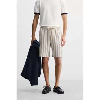 2025新品 夏季 男装宽松亚麻及粘纤混纺休闲短裤1437402 104