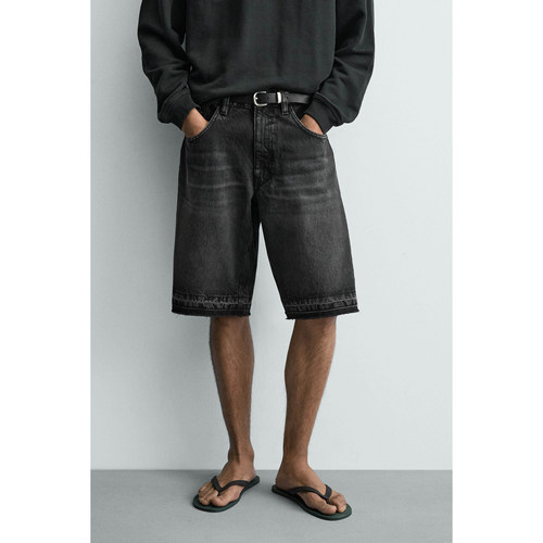 柜329！ZA 春夏新品 男装 宽松水洗棉质牛仔休闲短裤 3409450 822