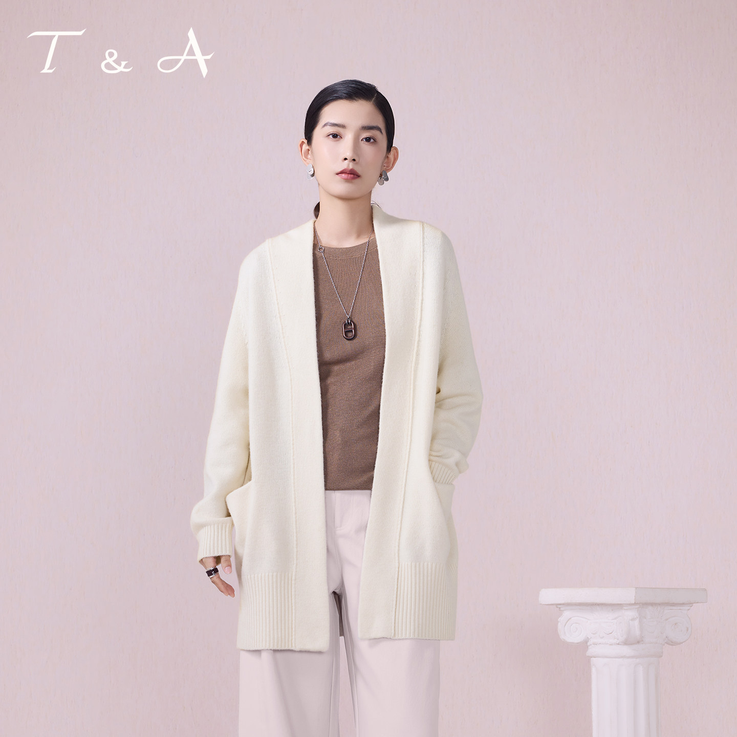 T&A天嘉爱牦牛绒中长款毛织开衫外套春秋新款