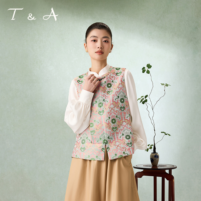 非遗宋锦铜钱纹马甲舒适时尚