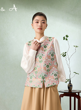 T&A天嘉爱华裳系列钱小萍带钢印非遗宋锦如意貔貅纹马甲正品