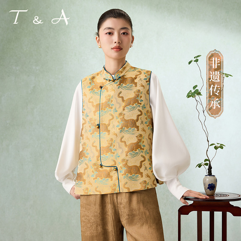 天嘉爱官方钱小萍带钢印宋锦如意貔貅纹虎镇五毒纹马甲上衣外套
