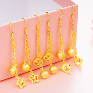 沙金耳环女气质长款流苏仿真黄金防过敏正品耳线耳坠耳钉