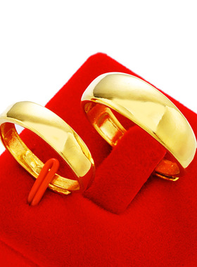 沙金戒指光面高级轻奢经典结婚饰品可调节沙金加厚金印戒指男女