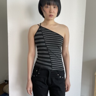 NATURAY 不对称条纹解构原创设计感小众显瘦百搭吊带背心上衣