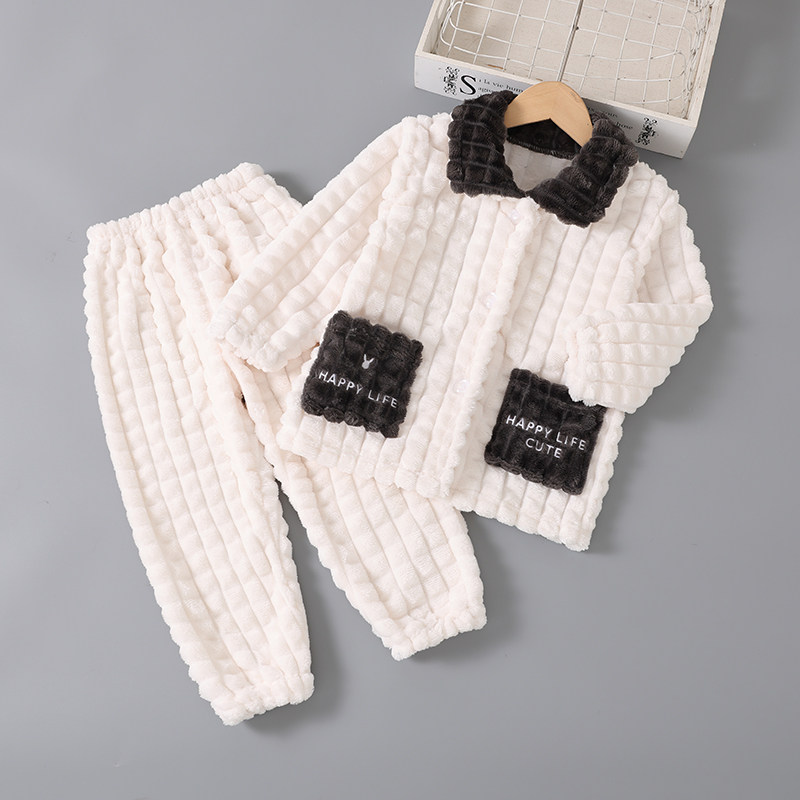 秋冬季男童女童亲子法兰绒宝宝男孩加厚儿童珊瑚绒睡衣家居服套装