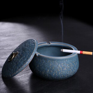 潮流时尚 烟灰缸带盖创意个性 办公室家用茶渣缸大号陶瓷烟缸防飞灰