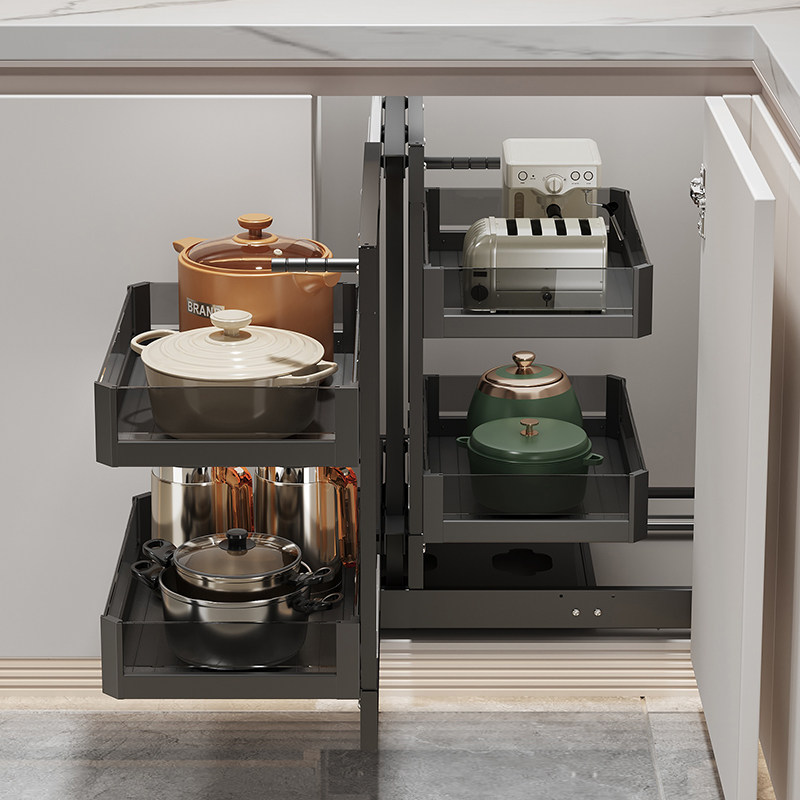 梦隅转角拉篮厨房橱柜死角调味调料拐角小怪物拉篮双层多功能碗篮,家装主材,拉篮,淘宝优惠券,粉丝福利购,淘宝优惠卷