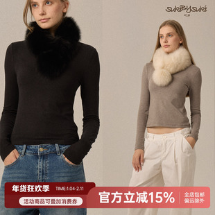 SukiBySuki 双面进口狐狸毛球围巾保暖兔毛围脖