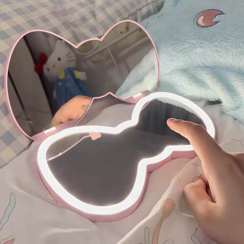 kt猫蝴蝶结随身镜LED化妆镜礼物