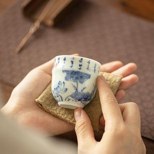 手工青花诗文主人杯品茗杯功夫茶具文人单杯薄胎茶杯陶瓷家用喝茶