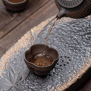 粗陶鎏金铁釉品茗杯 日式 陶瓷功夫茶杯复古单杯闻香杯主人杯