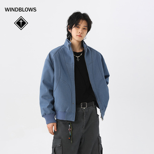 WIND BLOWS工装立领夹克2025春装新款重磅水洗帆布休闲修身男外套