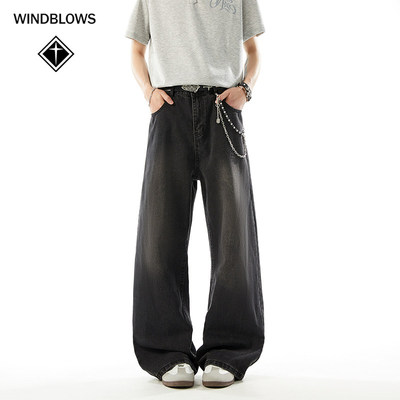 WIND BLOWS牛仔裤男水洗阔腿裤2026春装新款男宽松百搭休闲长裤子