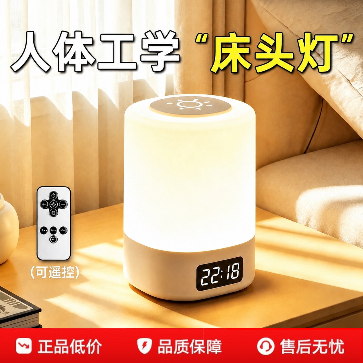 护眼台灯充电小夜灯带时钟卧室宿舍柔光不伤眼可遥控阅读灯床头灯图片