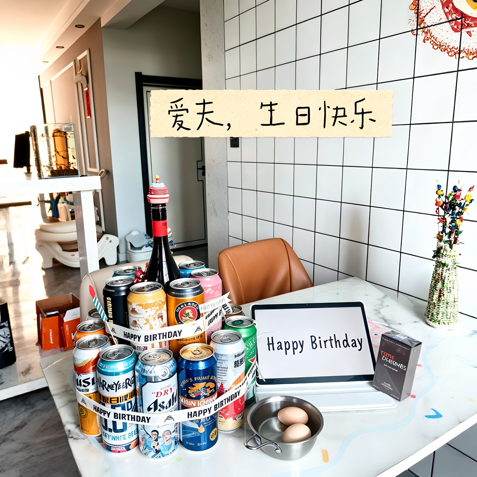 生日快乐啤酒蛋糕diy材料包拍照出片道具送男朋友老公七夕礼物