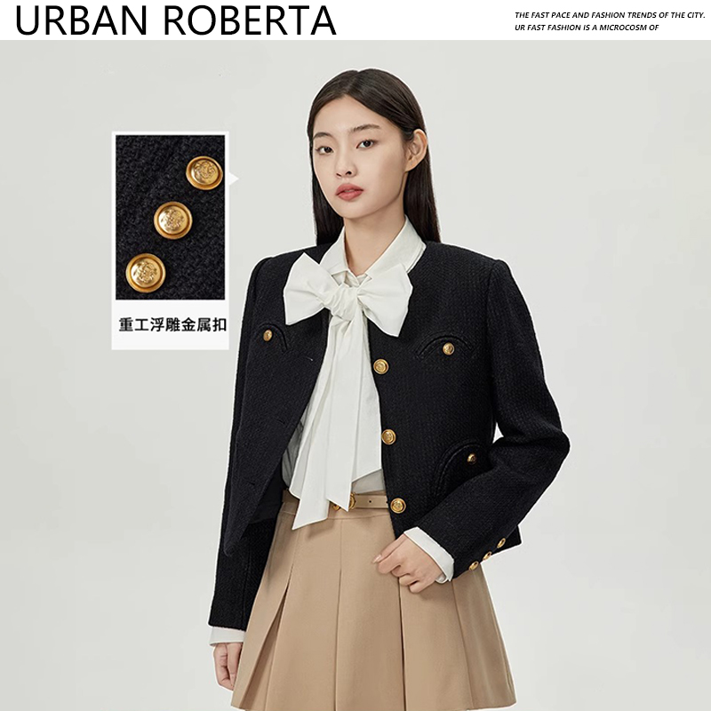 UR（服装鞋帽类）羊毛小香风短外套女轻奢千金风法式上衣单排扣