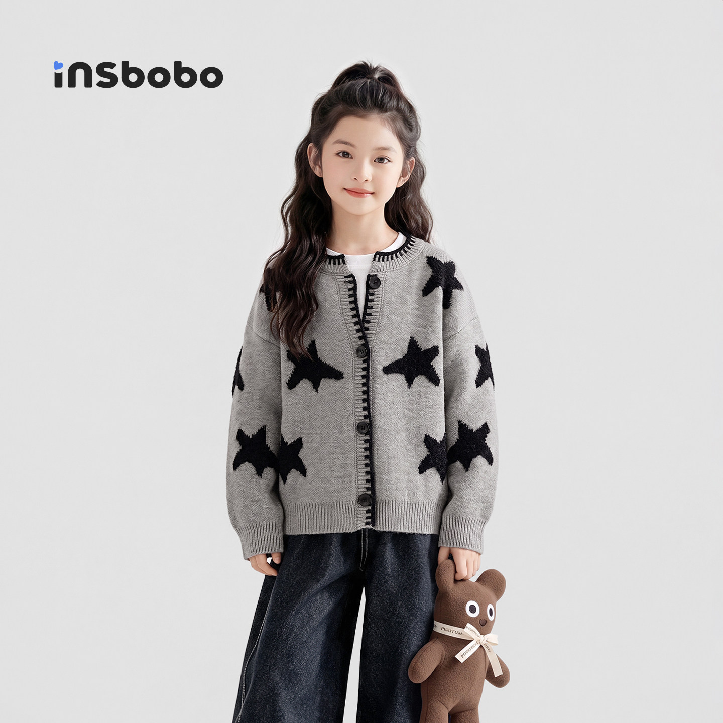 INSbobo童装女童毛衣外套2026秋季新款儿童针织开衫女孩星星上衣