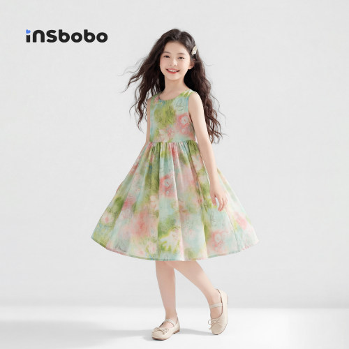 INSbobo儿童裙子印花无袖连衣裙