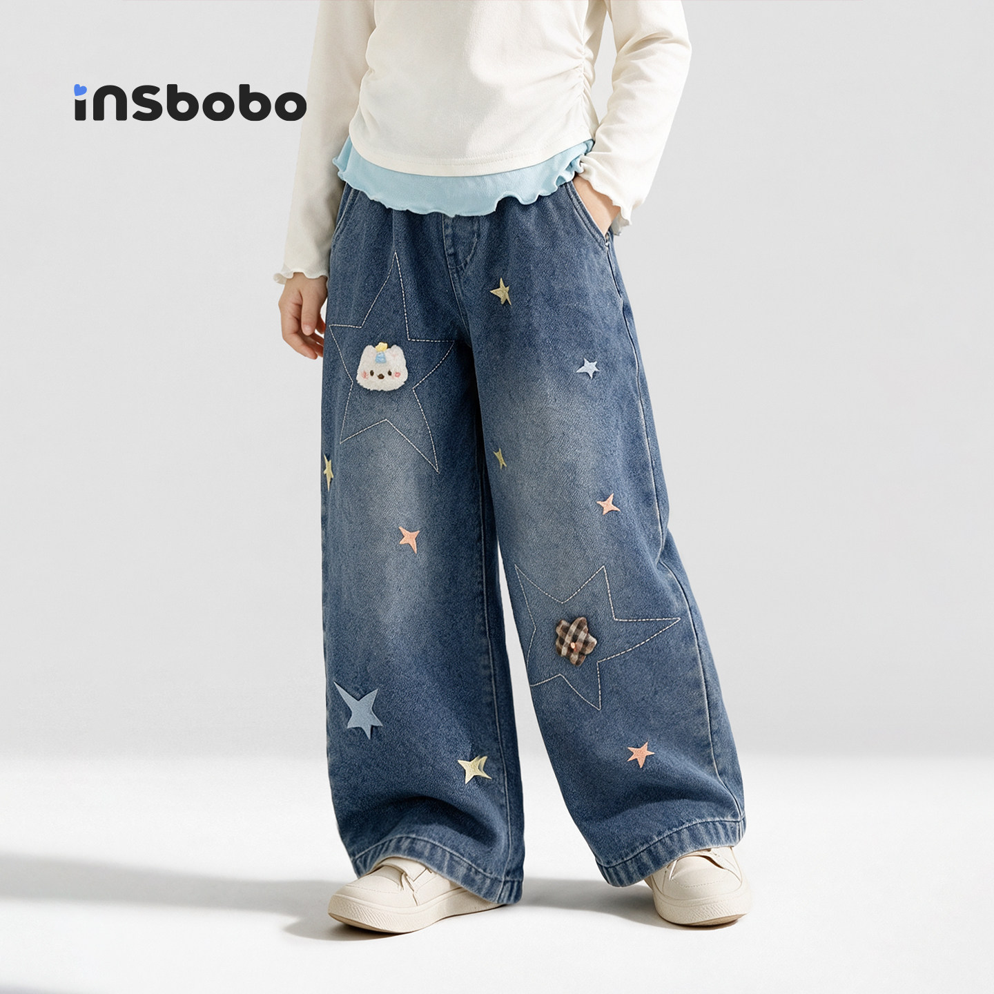 INSbobo童装女童裤子2026秋季新款儿童牛仔裤秋装女孩长裤休闲裤