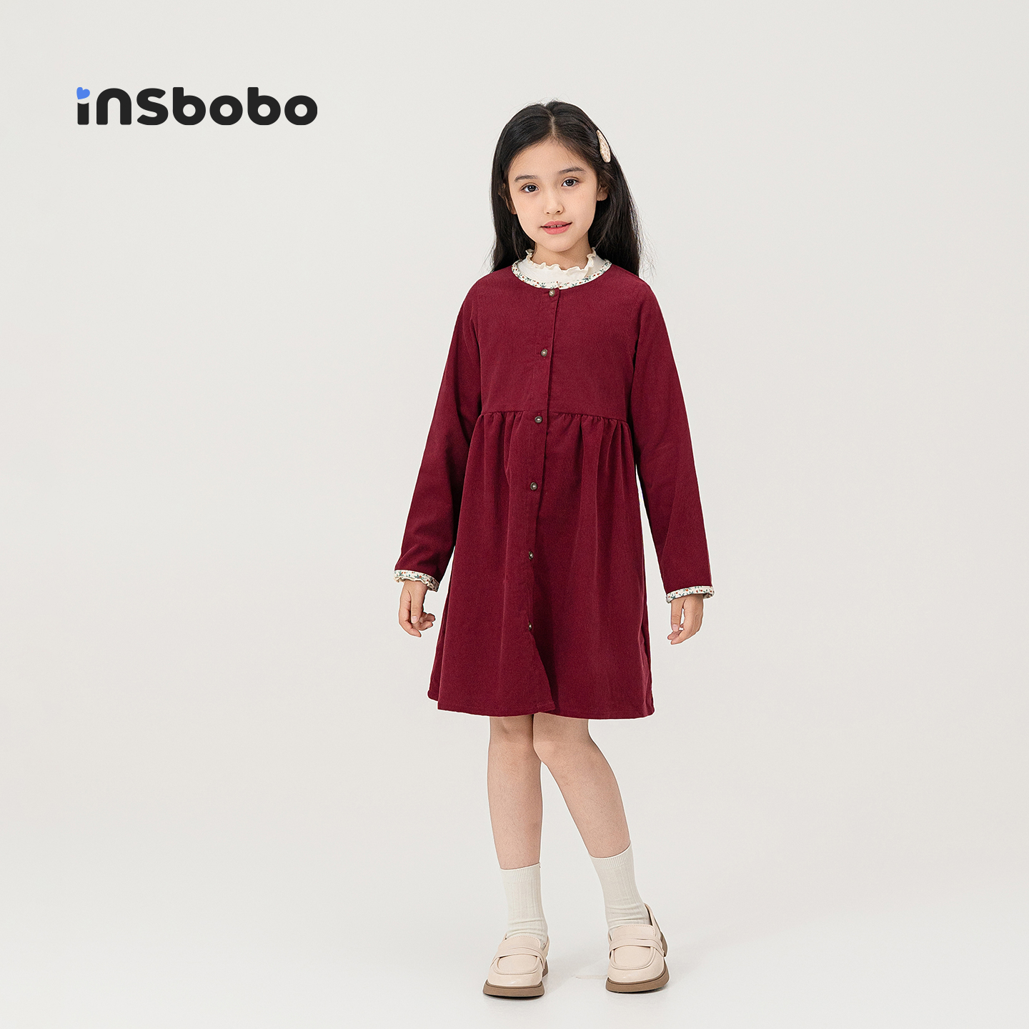 INSbobo女童连衣裙2025春秋新款儿童长袖裙子洋气公主裙女孩衣服