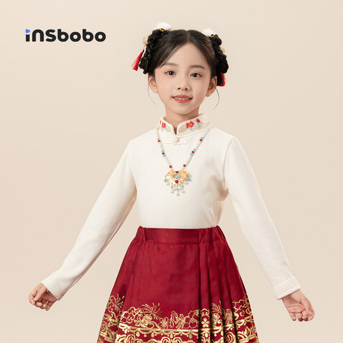 INSbobo儿童唐装立领绣花打底衫