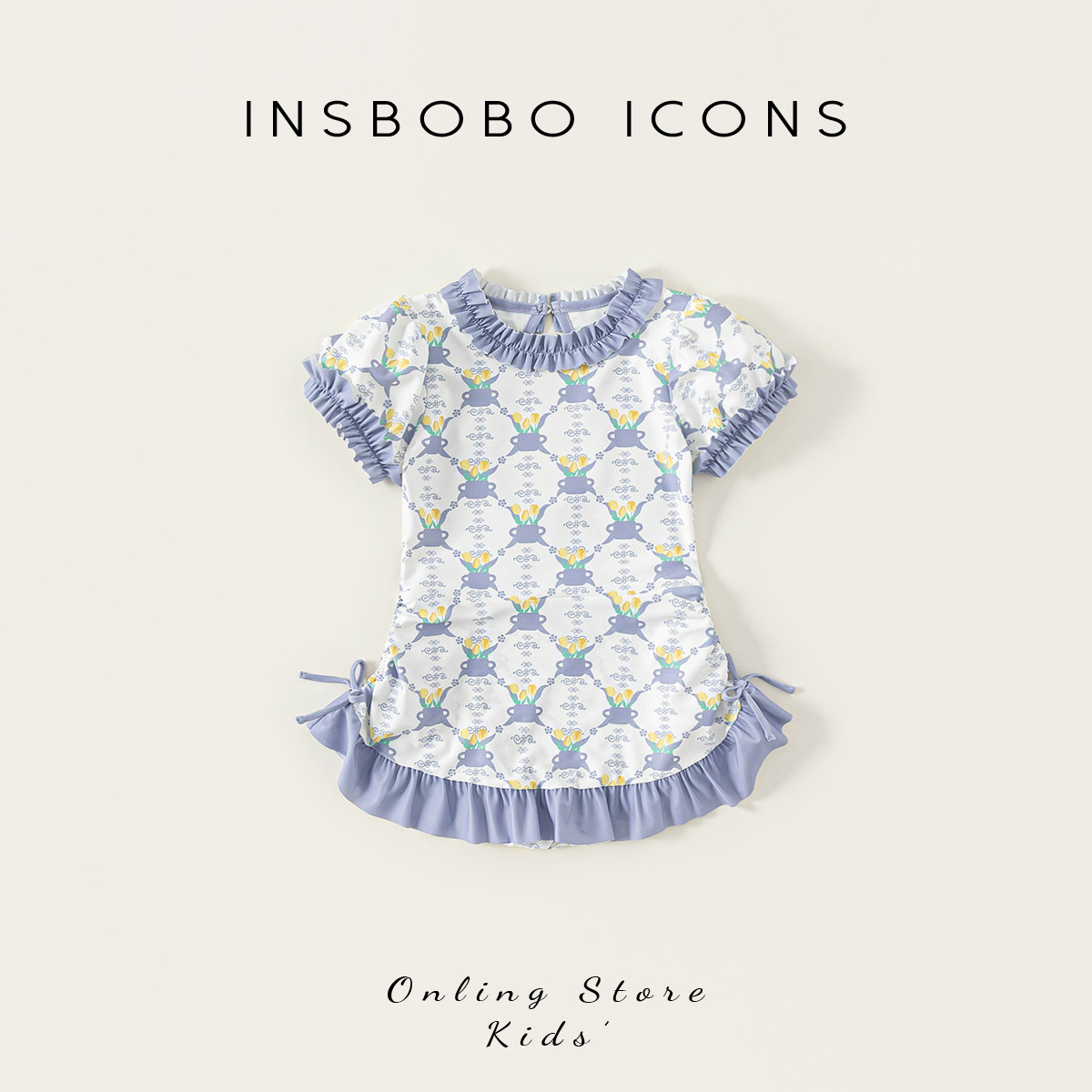 INSbobo童装女童泳衣可爱儿童泳装新款女孩衣服花边宝宝游泳衣夏