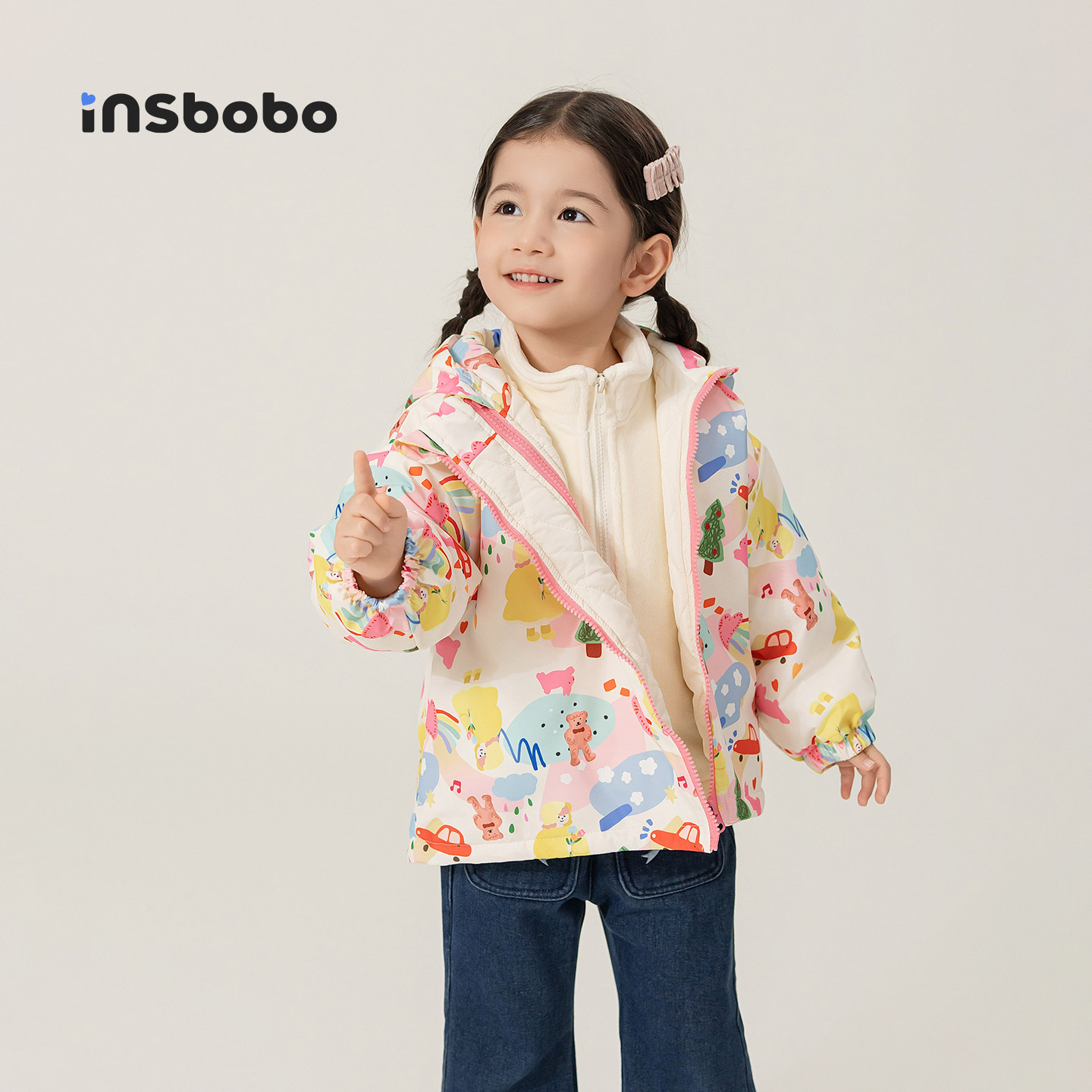 INSbobo儿童外套印花双拉链外套