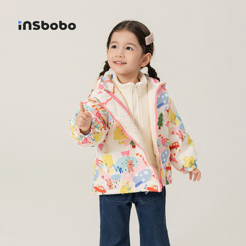 INSbobo儿童外套印花双拉链外套