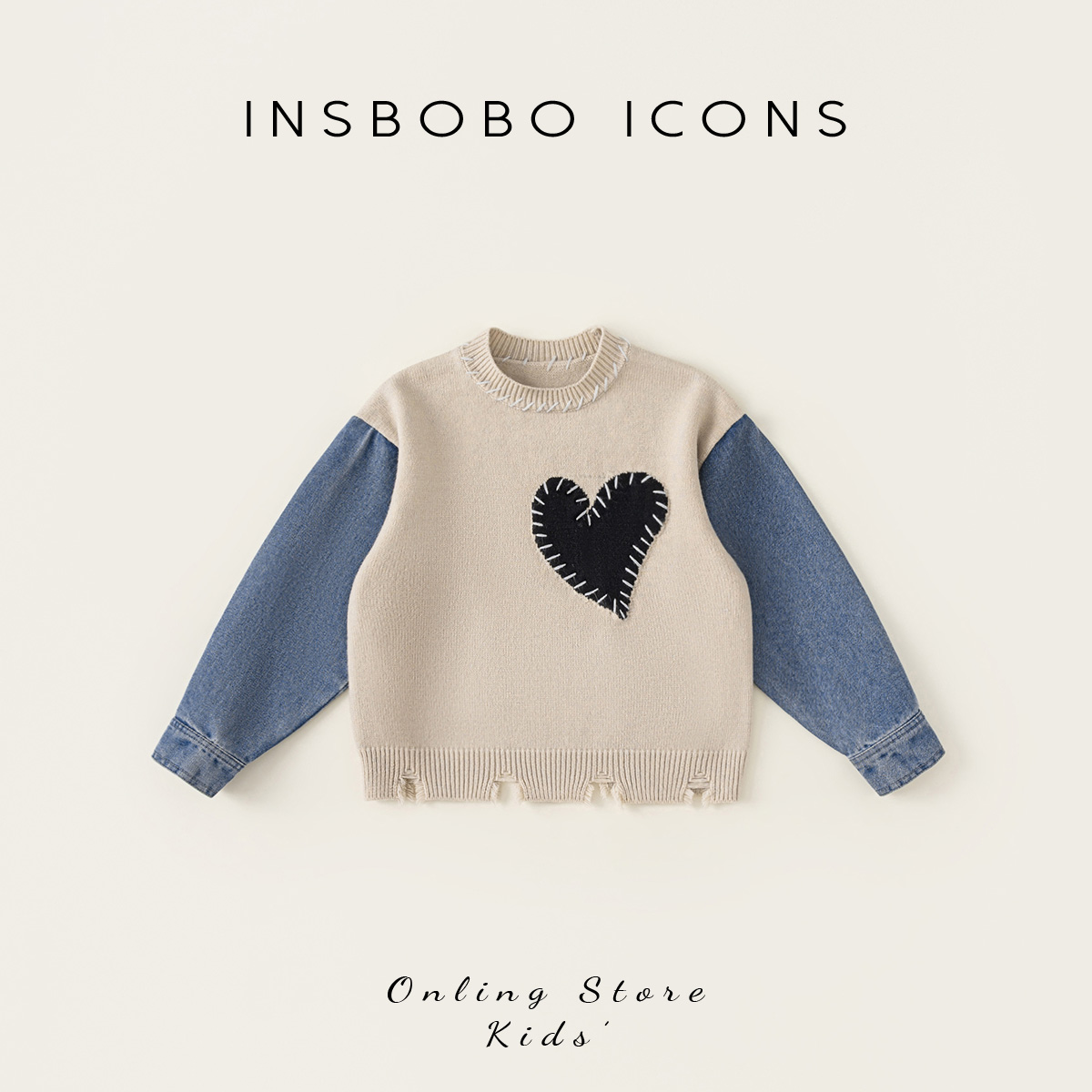 INSbobo儿童毛衣拼接牛仔毛衣