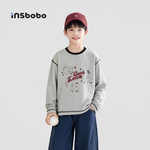 INSbobo儿童T恤卡通印花长袖T恤