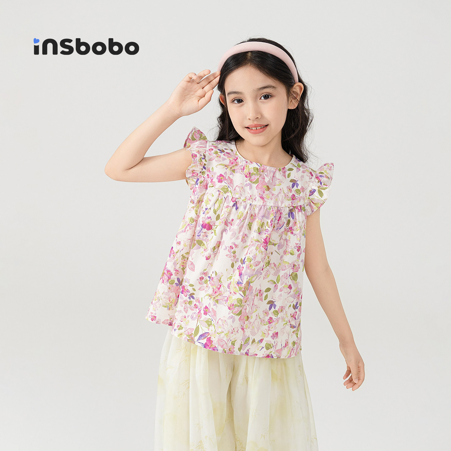 INSbobo儿童衬衫小飞袖满印衬衫