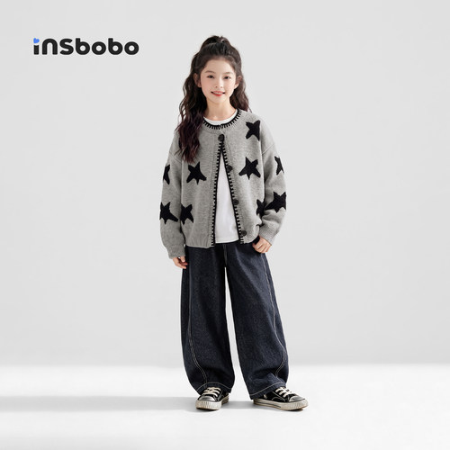 INSbobo儿童裤子弯刀软牛仔裤