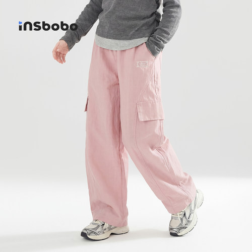 INSbobo儿童裤子纯色腰绳工装裤